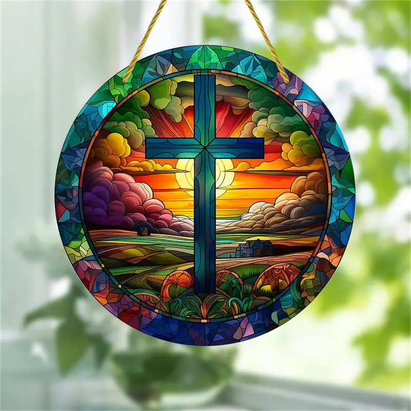 Jesus Faith Acrylic Window Hanging, God Home Decor, Jesus Cross Flower